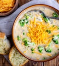 Bowl of Creamy Broccoli Cheddar Cheese Soup Royalty Free Stock Photo