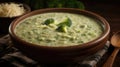 A Bowl Of Creamy Broccoli Cheddar Soup. Generative AI