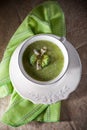 A bowl of creamy broccoli soup