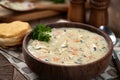 Bowl of creamy chicken and rice soup Royalty Free Stock Photo