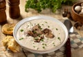 Bowl of creamy mushroom soup with sliced mushrooms and parsley Royalty Free Stock Photo