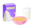 Bowl of Crispy Cereal or Muesli with Glass of Milk Rested Nearby Vector Composition