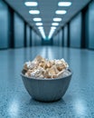 Bowl of crumpled paper in empty office hallway Royalty Free Stock Photo
