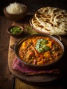 a bowl of curry on a wooden table with food Royalty Free Stock Photo