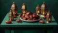 Bowl of Dates with Decorative Lanterns Royalty Free Stock Photo