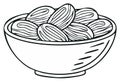 Bowl of Dates Fruit Illustration in Black and White Royalty Free Stock Photo