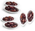 Bowl of dates isolated on white background, Set of Dates fruit shot in different angles