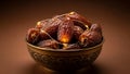 Bowl of Dates with String Lights Royalty Free Stock Photo