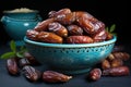 A bowl of delectable dates set against a calming blue backdrop, eid and ramadan images