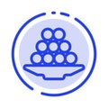 Bowl, Delicacy, Dessert, Indian, Laddu, Sweet, Treat Blue Dotted Line Line Icon