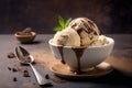 Bowl of delicious coffee ice cream on dark background Royalty Free Stock Photo