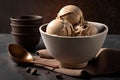 Bowl of delicious coffee ice cream on dark background Royalty Free Stock Photo