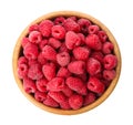 Bowl of delicious fresh ripe raspberries, top view Royalty Free Stock Photo