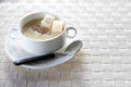 Bowl of delicious homemade cream of mushroom soup. Mushroom cream soup on a table. Bowl of fresh homemade mushroom soup on wooden Royalty Free Stock Photo