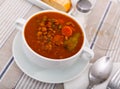 Bowl of delicious homemade curried lentil soup