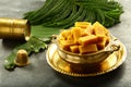 Bowl of delicious Indian sweets- kesar,peda Royalty Free Stock Photo