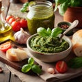 bowl of delicious italian basil pesto