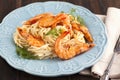 A bowl of delicious prawns spaghetti with creamy sauce