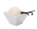 Bowl with delicious vanilla ice cream and pods Royalty Free Stock Photo