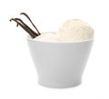 Bowl with delicious vanilla ice cream and pods Royalty Free Stock Photo