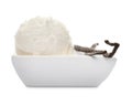 Bowl with delicious vanilla ice cream and pods Royalty Free Stock Photo