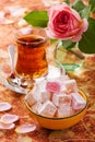 Bowl with diced Turkish delight Royalty Free Stock Photo