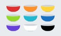 Bowl, dish. Set of colored plates. Kitchen food icon, symbol design element. Vector simple isolated illustration Royalty Free Stock Photo