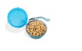 Bowl with dry food for dog or cat on isolated white. Royalty Free Stock Photo