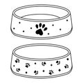 Bowl for dry food and water for dogs and cats, black contour doodle icon, Vector isolated illustration Royalty Free Stock Photo