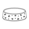 Bowl for dry food and water for dogs and cats, black contour doodle icon, Vector isolated illustration Royalty Free Stock Photo