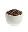 Bowl of dry french green puy lentils, isolated