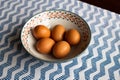 Bowl of eggs, five brown eggs in a bowl Royalty Free Stock Photo