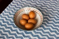Bowl of eggs, five brown eggs in a bowl Royalty Free Stock Photo
