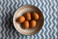 Bowl of eggs, five brown eggs in a bowl Royalty Free Stock Photo