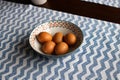 Bowl of eggs, five brown eggs in a bowl Royalty Free Stock Photo