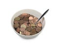 Bowl of european money with spoon Royalty Free Stock Photo