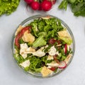 Bowl of Fattoush salad Pita salad on neutral salad