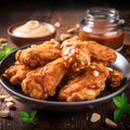 Delicious Fried Chicken Wings With Peanut Sauce And Peanuts Royalty Free Stock Photo