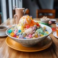 Colorful bowl of Ice Kachang with sweet treats Royalty Free Stock Photo