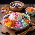 Colorful bowl of Ice Kachang with sweet treats