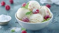 Refreshing Bowl of Ice Cream With Raspberries and Mint Royalty Free Stock Photo