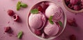 Bowl of Ice Cream With Raspberries and Mint Royalty Free Stock Photo