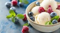 Refreshing Bowl of Ice Cream With Raspberries, Blueberries and Mint Royalty Free Stock Photo