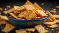Delicious Crispy Cheese Crackers in Blue Bowl Royalty Free Stock Photo