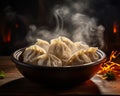 Bowl filled with freshly made dumplings, AI-generated.