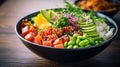 A bowl filled with lots of different types of food