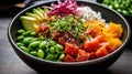 A bowl filled with lots of different types of food, vegan January challenge.