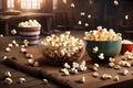 bowl filled with popcorn on wooden background Royalty Free Stock Photo