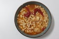 Bowl with Fish pasta soup. A Portuguese typical dish called massada de peixe