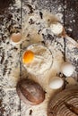 Bowl of flour with eggs and bread Royalty Free Stock Photo